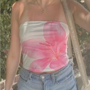 Floral Pink Strapless Top